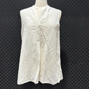 UNIQLO Women's Linen Blend Sleeveless Button Down Cream Tunic Top